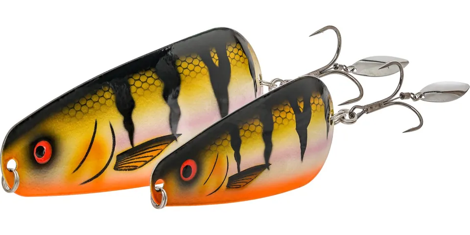 Wahadłówki Westin SteelStrike Viper 9 cm i 12,5 cm w okoniowym malowaniu z paletką willow przy kotwicy
