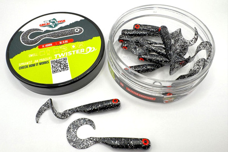 Guma Great Fish GF1 Twister 4,9cm | Glitter Graphite | bezzapachowy | 10 szt.