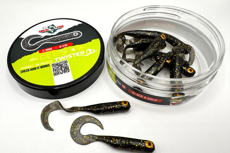 Guma Great Fish GF1 Twister 4,9cm | Black&Gold | bezzapachowy | 10 szt. | Edycja Limitowana Typ od Ryb
