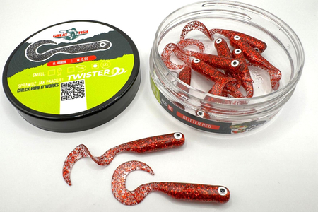 Guma Great Fish GF1 Twister 4,9cm | Glitter Red | bezzapachowy | 10 szt.