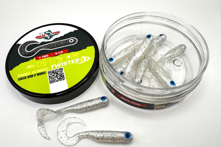 Guma Great Fish GF1 Twister 4,9cm | White Pearl | bezzapachowy | 10 szt.
