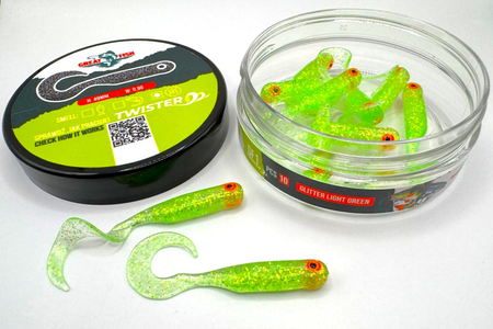 Guma Great Fish GF1 Twister 4,9cm |Glitter Light Green - Rybny- 10 szt.