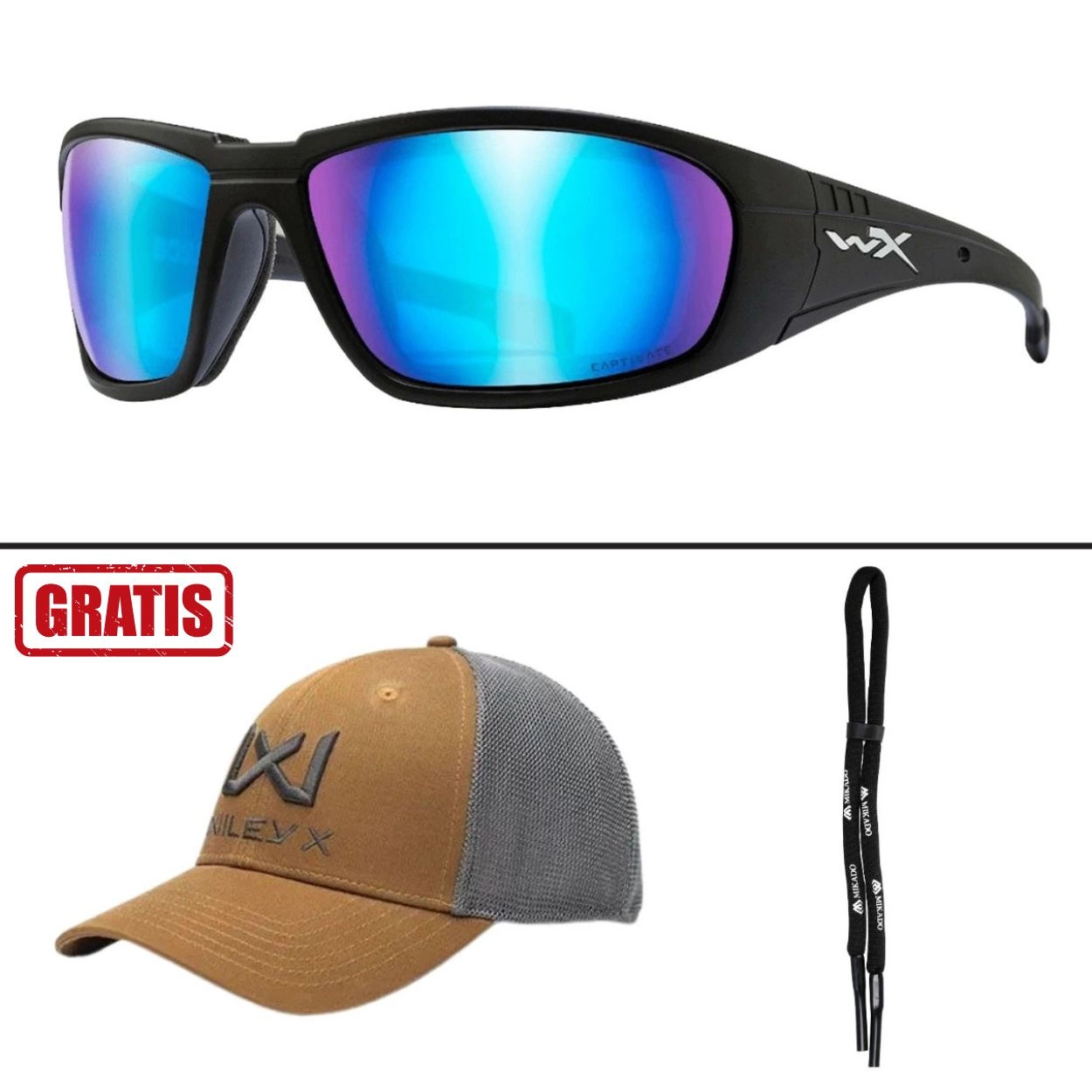 Okulary polaryzacyjne Wiley X - BOSS CAPTIVATE / Blue Mirror / Smoke Grey Frame + GRATISY!