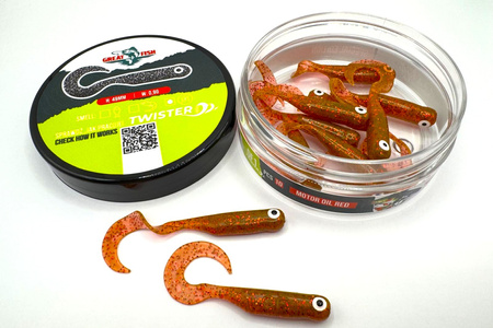 Guma Great Fish GF1 Twister 4,9cm | Motor Oil Red | rybny | 10 szt.
