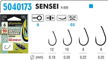 Przypon KAMATSU Method Feeder Classic Sensei z wkrętką na haku 12 i żyłce 0,18mm