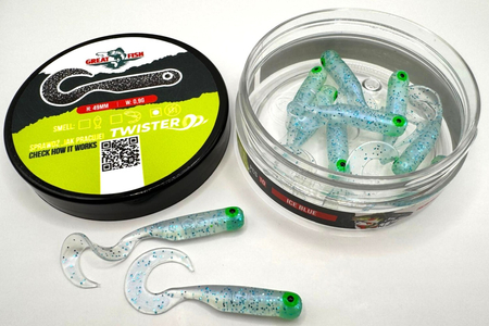 Guma Great Fish GF1 Twister 4,9cm | Ice Blue | krewetkowy | 10 szt. | Dżejsiok Special Edition