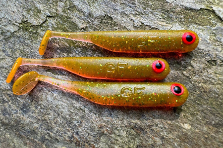 Guma Great Fish GF1 4,9cm | Motor Oil Green UV | bezzapachowy | 10 szt.