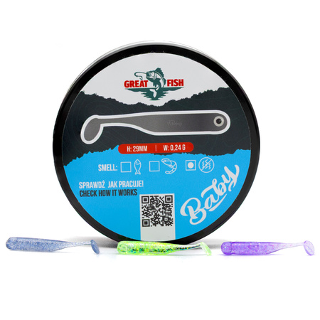 Guma Great Fish GF1 Baby 2,9cm | MIX2 | bezzapachowy | 21 szt.