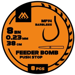 Przypon Mikado feeder bomb MF14 - Z PUSH STOPEM - hak bez zadziora nr 10 / żyłka: 0.20mm/38cm - op.8szt.