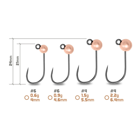 Główka jigowa wolframowa Delphin T-AREA BL / 4.6mm / 0.9g / #6 / 5 szt. - miedziana