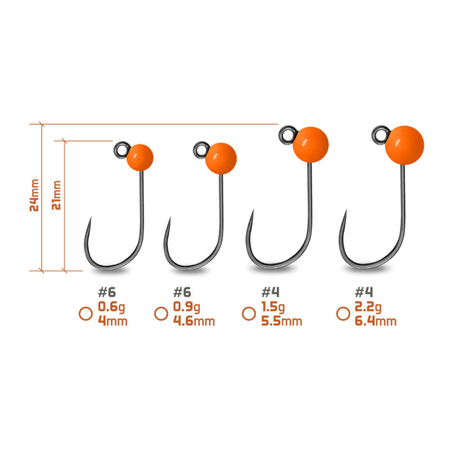 Główka jigowa wolframowa Delphin T-AREA BL /  4mm / 0.6g / #6 / 5 szt. - Fluo Pomarańczowy