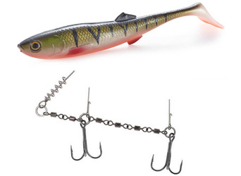 Zestaw guma Mikado Sicario 22cm - Bloody Perch + Dozbrojka Mikado Evo Stinger XL