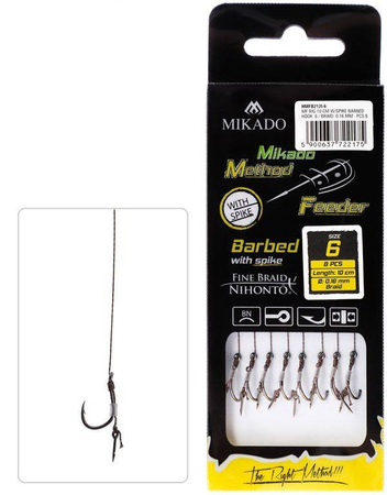 Przypony do methody Mikado z igłą - hak z zadziorem nr 6 DB / plecionka: 0.12mm/10cm - 8szt.