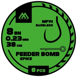 Przypon Mikado feeder bomb MF14 - Z IGŁĄ - hak bez zadziora nr 14 / żyłka: 0.18mm/38cm - op.8szt.