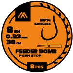 Przypony Mikado feeder bomb MF14 - Z PUSH STOPEM - hak bez zadziora nr 6 / żyłka: 0.25mm/38cm - 8szt.