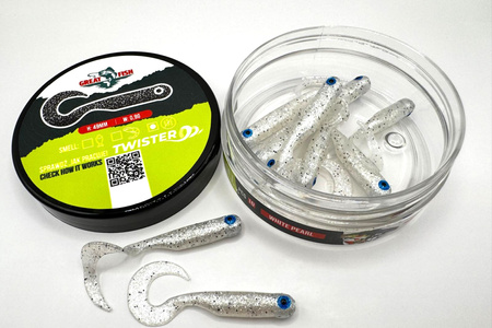 Guma Great Fish GF1 Twister 4,9cm | White Pearl | krewetkowy | 10 szt.