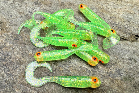 Guma Great Fish GF1 Twister 4,9cm | Glitter Light Green | krewetkowy | 10 szt.