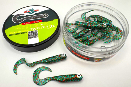 Guma Great Fish GF1 Twister 4,9cm | Colorful Glitter | krewetkowy | 10 szt.