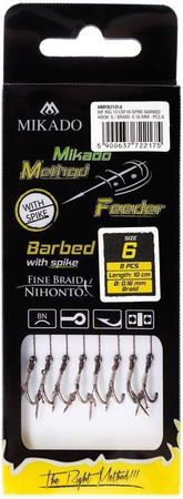 Przypony do methody Mikado z igłą - hak z zadziorem nr 12 DB / plecionka: 0.12mm/10cm - 8szt.