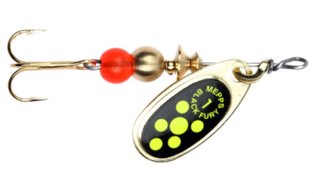 Obrotówka Mepps Black Fury #1 | 3,5g | Złoty/Seledynowe Kropki