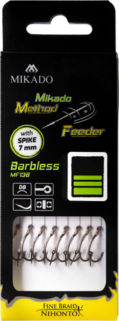 Przypony do methody Mikado z igłą - hak bez zadziora nr 8 / plecionka 0.14mm / 10cm / 8szt.