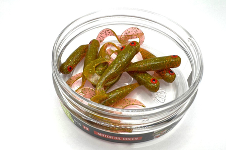 Guma Great Fish GF1 Twister 4,9cm | Motor Oil Green | bezzapachowy | 10 szt.