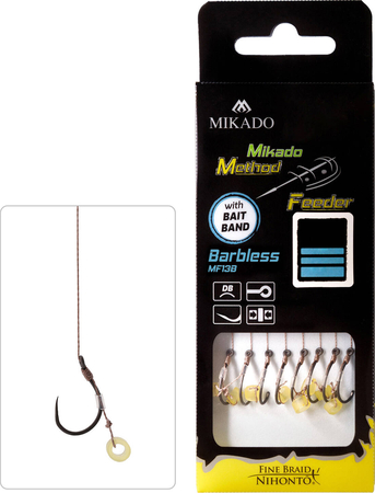 Przypony do methody Mikado z gumką - haczyk bezzadziorowy: 12 / plecionka: 0.12 mm - 8szt.