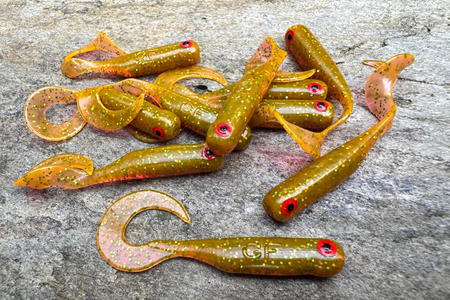 Guma Great Fish GF1 Twister 4,9cm | Motor Oil Green | bezzapachowy | 10 szt.