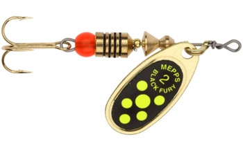 Obrotówka MEPPS BLACK FURY #2 złoty / seledynowe kropki 4.5g