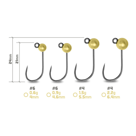 Główka jigowa wolframowa Delphin T-AREA BL / 6.4mm / 2.2g / #4 / 5 szt. - Złoty