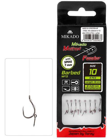 Przypony do methody Mikado z igłą - hak z zadziorem nr 4 / żyłka: 0.28mm/10cm - 8szt.
