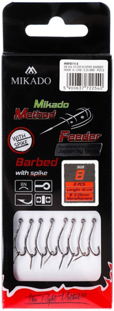 Przypony do methody Mikado z igłą - haczyk z zadziorem: 4 / żyłka: 0.28 mm - 8szt.