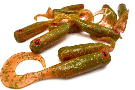 Guma Great Fish GF1 Twister 4,9cm | Motor Oil Green | bezzapachowy | 10 szt.