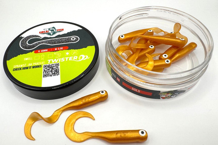 Guma Great Fish GF1 Twister 4,9cm | Gold | bezzapachowy | 10 szt.