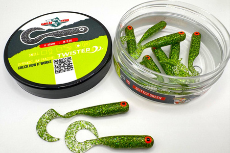 Guma Great Fish GF1 Twister 4,9cm | Glitter Green | bezzapachowy | 10 szt.