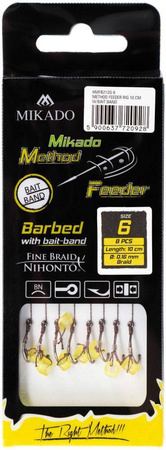 Przypony do methody Mikado z gumką - haczyk z zadziorem: 6 / plecionka: 0.16 mm - 8szt.