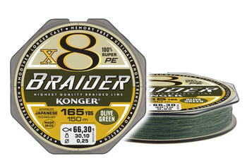 Plecionka KONGER Braider X8 150m - 0.18mm - 21.40kg - Olive Green